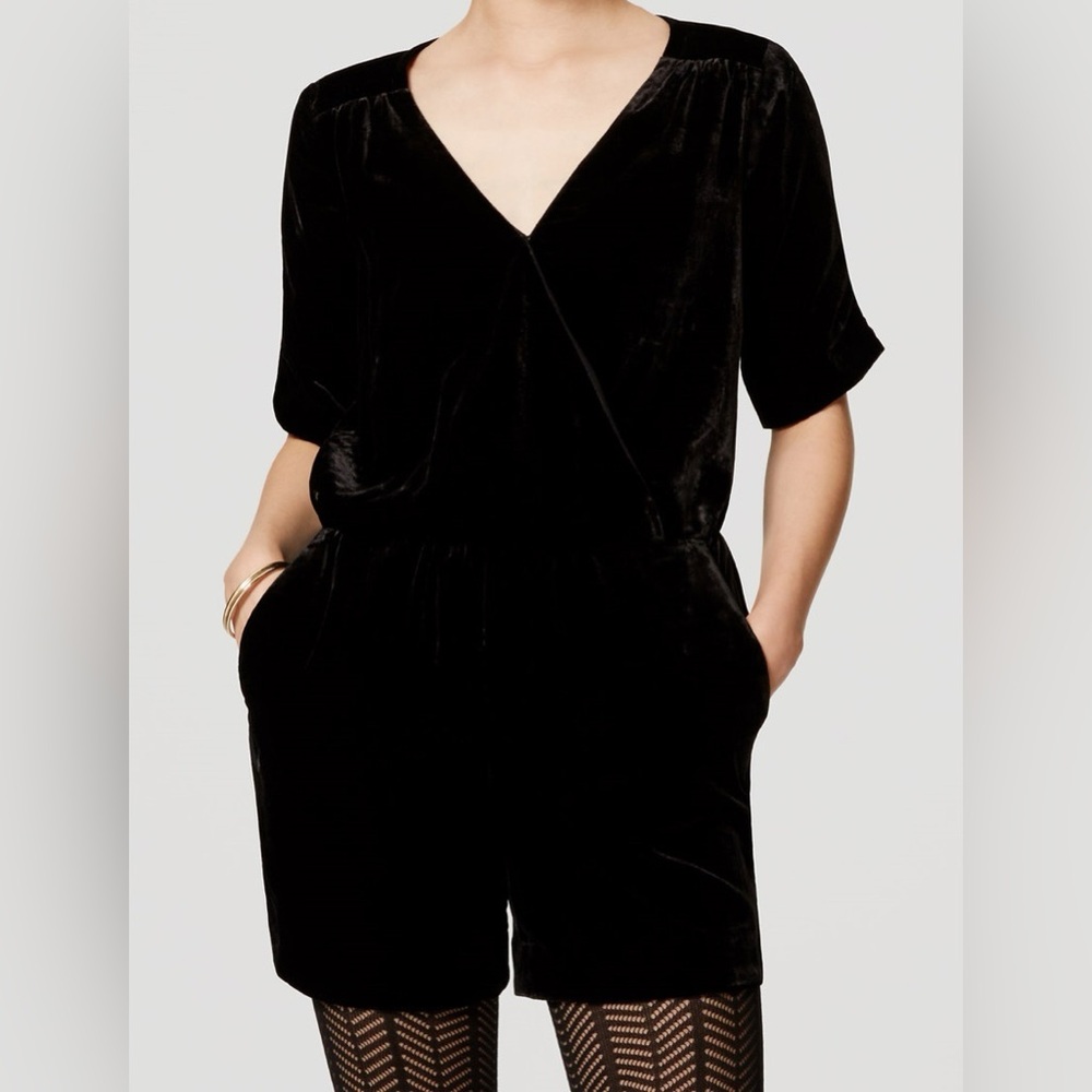 LOFT Black Crushed Velvet Romper